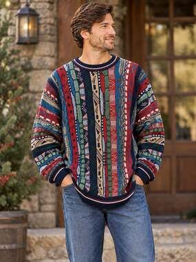 Cotton Traders Vintage Men's XLT 3D Textured Cotton Sweater Red Green Blue